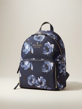 Kate Spade NY Blue Floral Nylon Backpack Mini Daypack Gold Zip Travel Bag NWOT